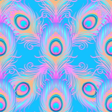 Tavus kuşu soluk pembe sorunsuz vektör desen. Tavuskuşu tüyü Çinili baskı Tekstil için soyut ya da kağıt sarın. Elle çizilmiş vintage doğrusal romantik güzel çizim desen