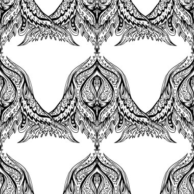 Vektör siyah ve beyaz süslemeli Lotus Bohem çiçekli desensiz süs. Halk kına dövme modeli. Hint tarzı. Klasik dekoratif vektör duvar kağıdı. Astroloji, simya, ruh, sihir.
