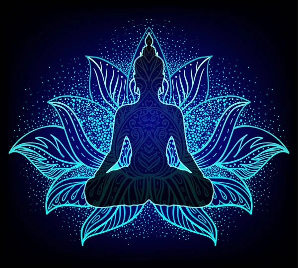 Conceptul Chakra Iubire Interioară Lumină Pace Buddha Silueta Poziție Lotus — Vector de stoc