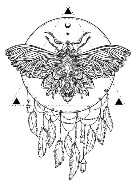 Mariposa Blanca Negra Sobre Signo Geometría Sagrada Ilustración Vectorial Aislada — Vector de stock