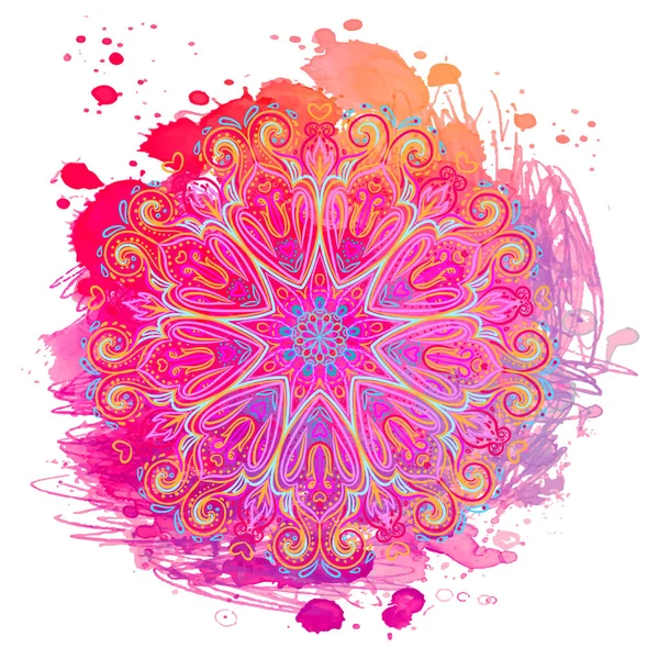 Mandala Peste Acuarelă Colorată Frumos Model Rotund Epocă Mână Desenat — Vector de stoc