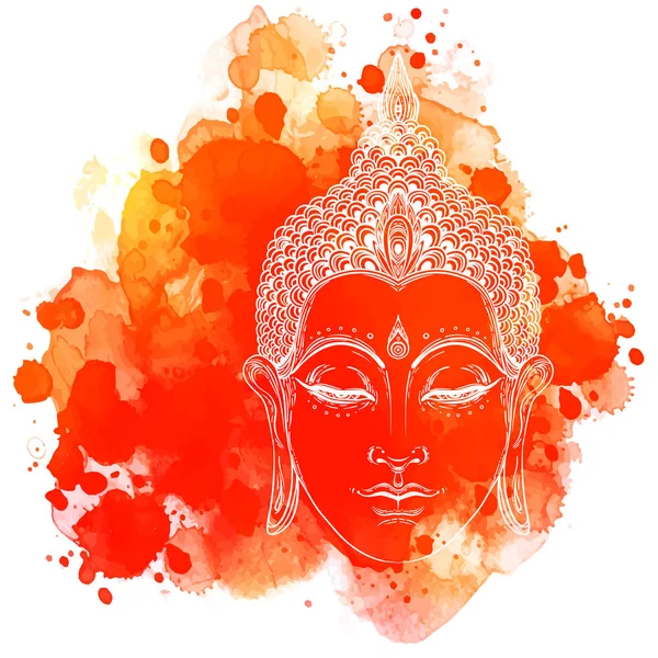 水彩画の背景の上の仏 ベクトルの図 ヴィンテージ装飾的組成物 インド 仏教の精神的なモチーフ タトゥー 精神世界 — ストックベクタ
