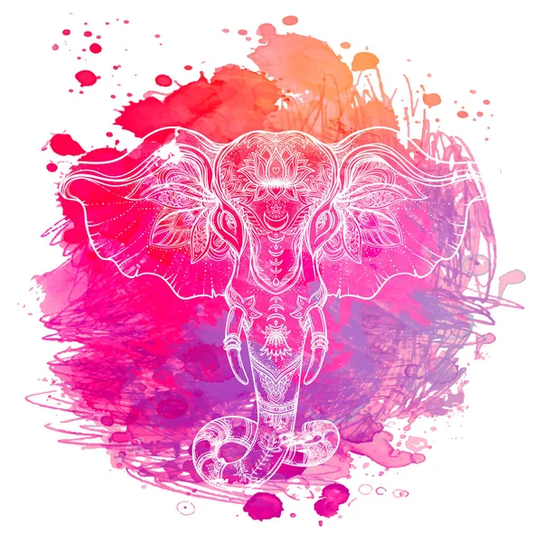 Indian Elephant Watercolor Background Tattoo Art Yoga Happy Holi Traditional — Stock Vector