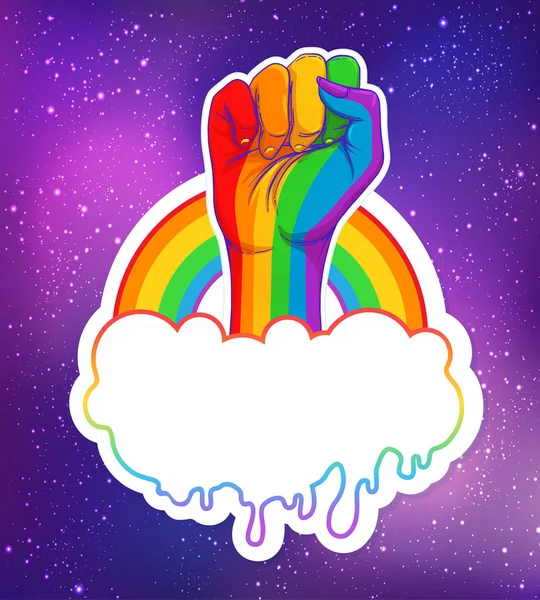 Mano Color Arco Iris Con Puño Levantado Orgullo Gay Concepto — Vector de stock