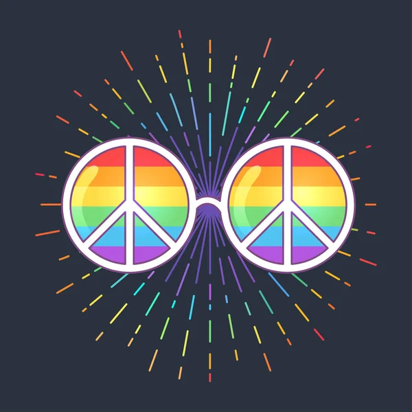 Occhiali Sole Hippie Con Lenti Rainbow Segno Pace Gay Pride — Vettoriale Stock