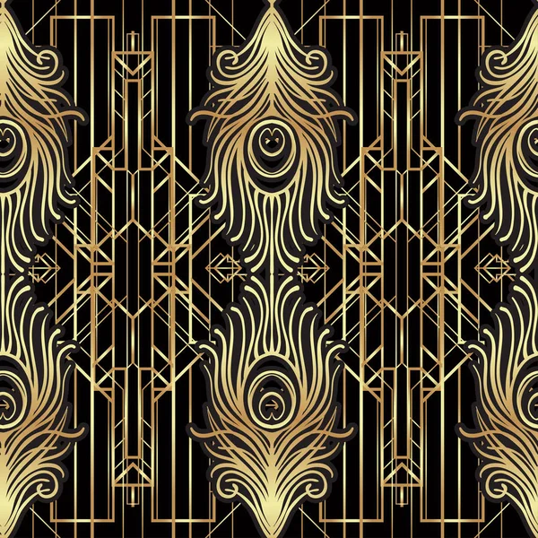 Patrón Sin Costura Geométrico Estilo Art Deco Negro Oro Ilustración — Vector de stock