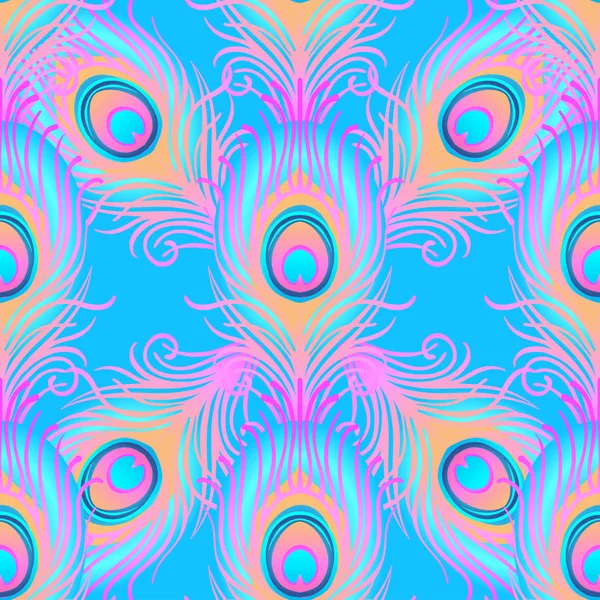 Motif Vectoriel Sans Couture Rose Pâle Paon Peafowl Plumes Abstraites — Image vectorielle