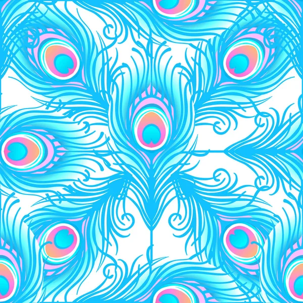 孔雀の淡いピンクのシームレス パターン クジャクは羽繊維のタイル張り印刷を抽象化または紙を包みます 手描き下ろしヴィンテージ線形ロマンチックな美しい描画パターン — ストックベクタ