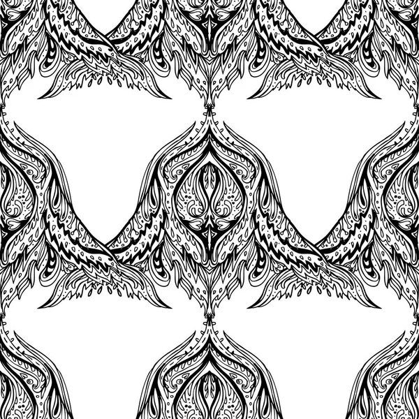 Vector Negro Blanco Ornamental Lotus Bohemian Paisley Floral Adorno Sin — Vector de stock