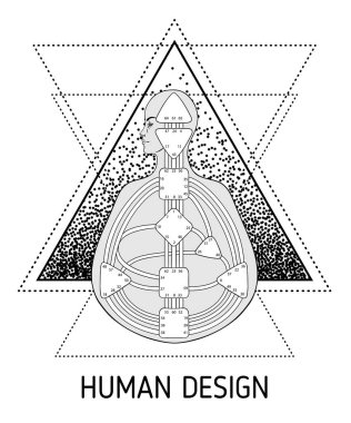 İnsan tasarım bodygraph grafik tasarım. Vektör illüstrasyon izole. Gates sistem boş şablon enerji merkezleri