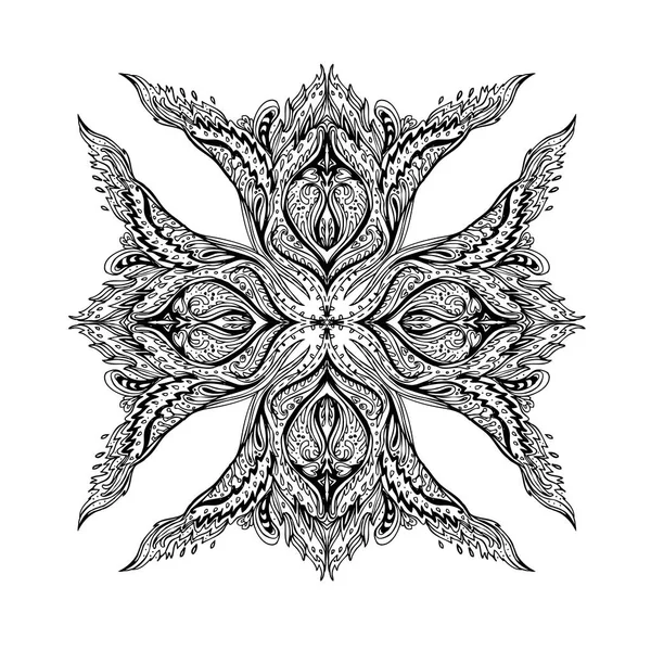 Vector Negro Blanco Ornamental Lotus Bohemian Paisley Floral Adorno Sin — Vector de stock