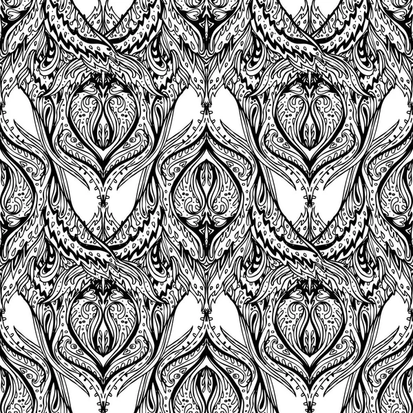 Vector Black White Ornamental Lotus Bohemian Floral Paisley Seamless Ornament — Stock Vector