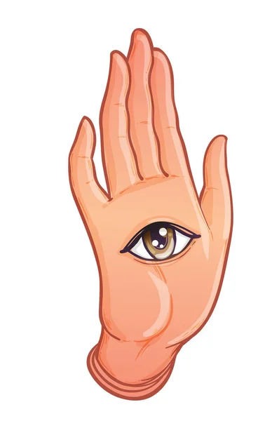 Offene Hand Mit Dem Allsehenden Auge Auf Der Handfläche Okkulte — Stockvektor