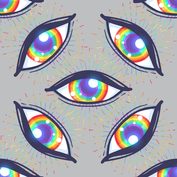 Seamless Pattern Rainbow Colored Eyes Flag Lgbt Community Eyeball Vector — Stock Vector