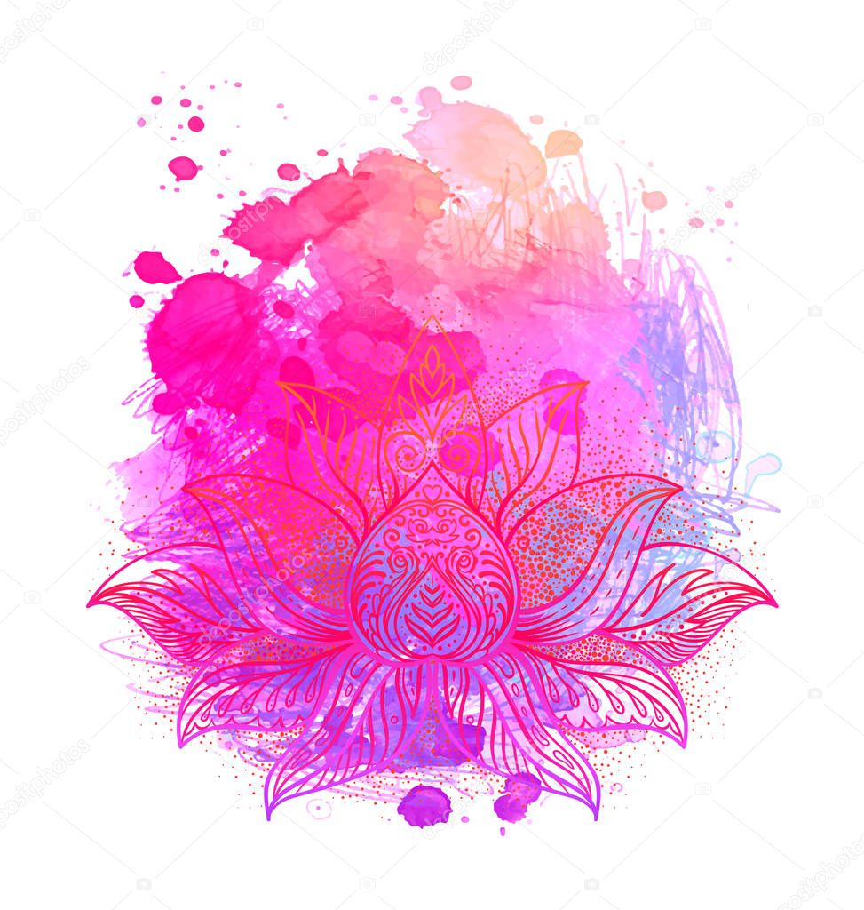 Indian traditional festival of colors Holi and Dolyatra background. Colorful decorative watercolor illustration. Invitation card in vector.