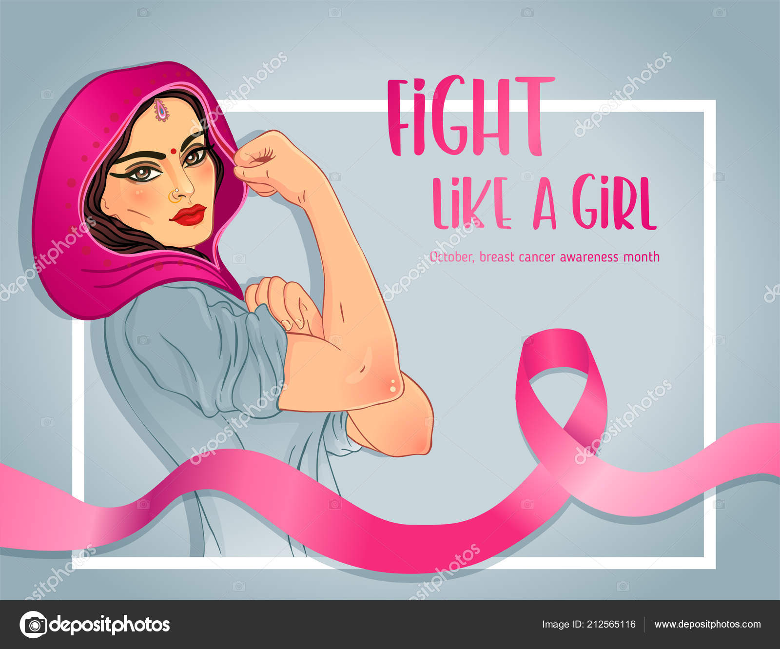 Fight Girl Indian Girl Her Fist Raised Breast Cancer Awareness