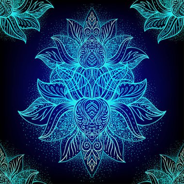 Süs Lotus bohem çiçek desenli sorunsuz süs vektör. Halk dövme tarzı desen kına. Hint tarzı. Vintage süslü vektör duvar kağıdı. Astroloji, simya, ruh, sihirli.