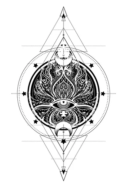 Lótus Olho Geometria Sagrada Ayurveda Símbolo Harmonia Equilíbrio Universo Design — Vetor de Stock