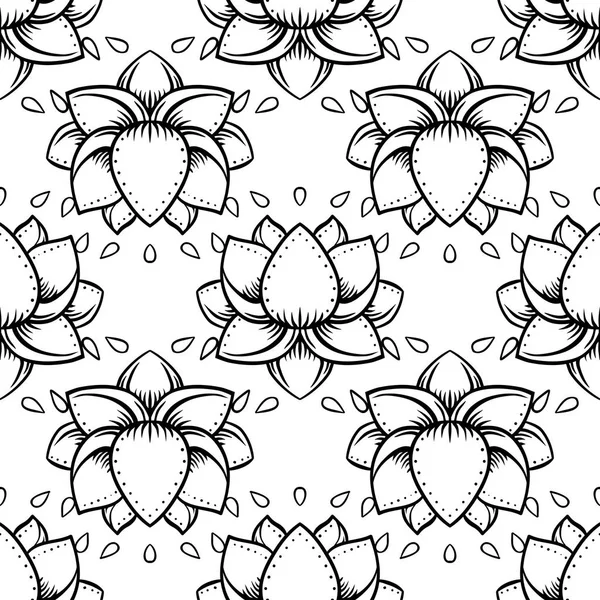 Stylish Lotus Flowers Seamless Pattern Ayurveda Symbol Harmony Balance Universe — Stock Vector
