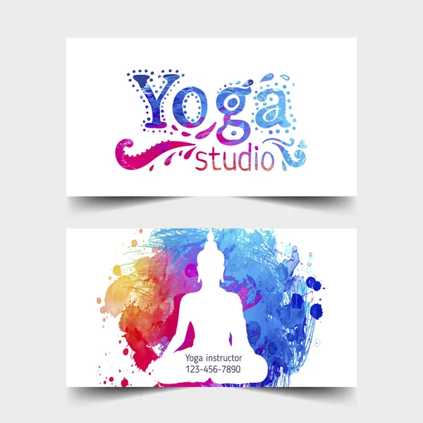 Estiramiento Fuerza Diseño Tarjetas Yoga Colorida Plantilla Para Retiro Espiritual — Vector de stock