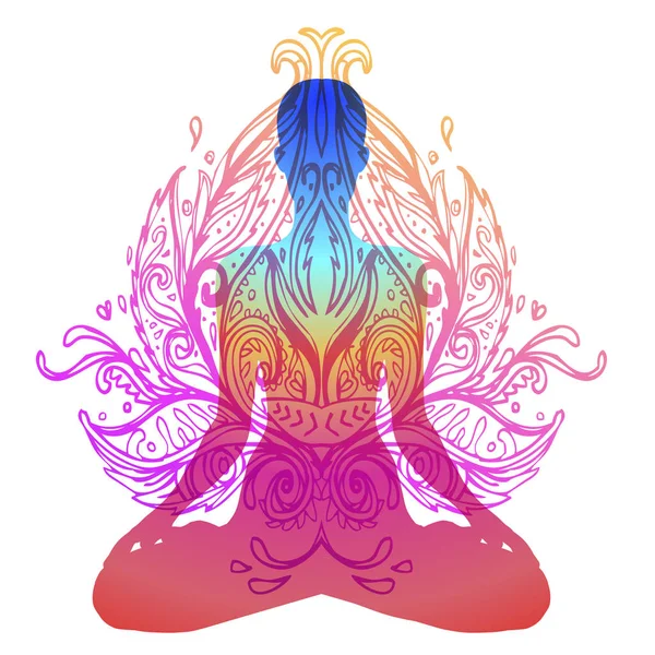 Chakra Konzept Innere Liebe Licht Und Frieden Buddha Silhouette Lotusposition — Stockvektor