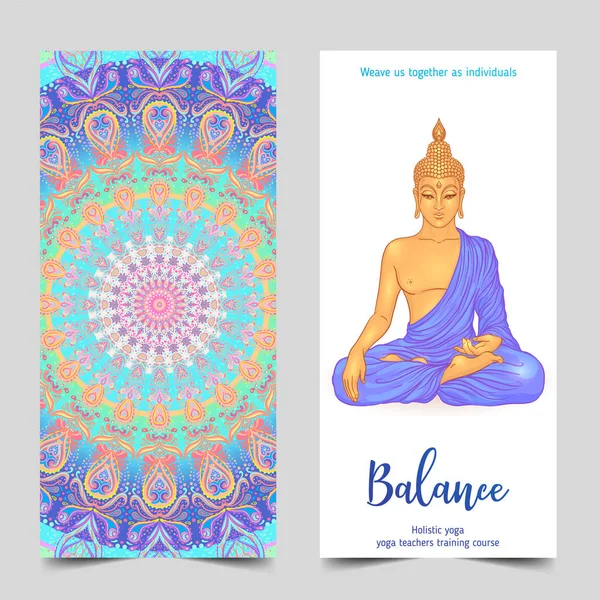 Allungamento Forza Yoga Card Volantino Poster Mat Design Modello Colorato — Vettoriale Stock