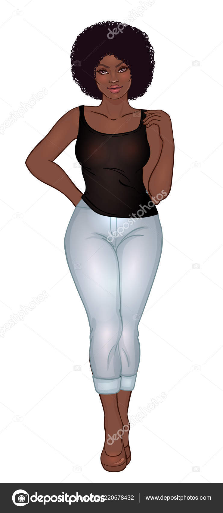 picture Curvy Black Woman Art https depositphotos com 220578432 stock illustration curvy african american girl casual html