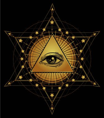 Tattoo flash. Eye of Providence. Masonic symbol. All seeing eye inside triangle pyramid. New World Order. Sacred geometry, religion, spirituality, occultism. Isolated vector illustration. clipart