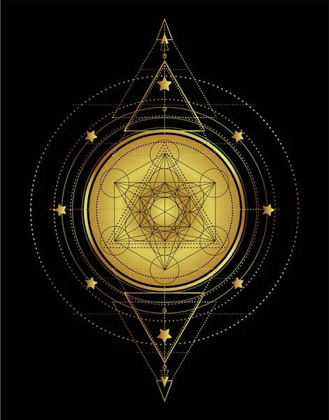 ロータスと神聖幾何学 アーユルヴェーダ シンボル 調和とバランスと宇宙 タトゥー肉デザイン ヨガのロゴ 自由奔放に生きる印刷 ポスター シャツの繊維 黒にゴールド — ストックベクタ