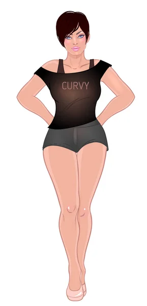 Curvy Fille Caucasienne Tenue Décontractée Talons Hauts Isolés Sur Blanc — Image vectorielle