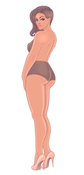 Curvy Girl Beige Underwear Isolated White Vector Illustration Size Model — Stock Vector