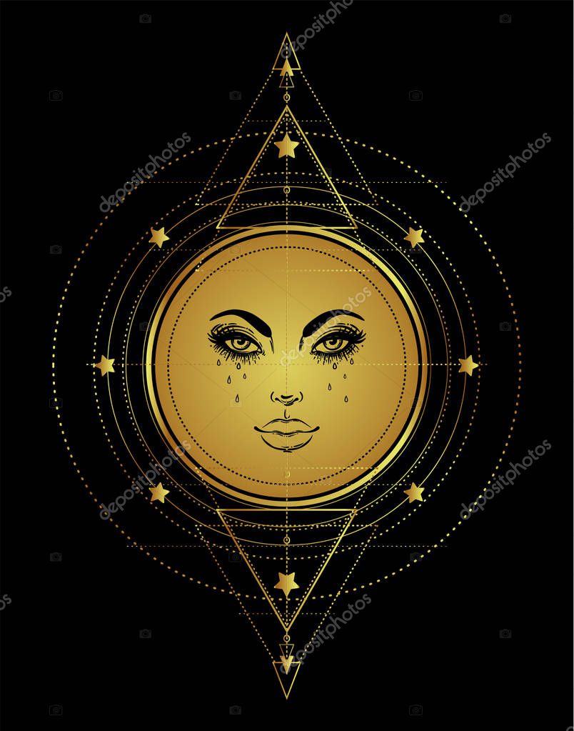 Download Golden Sun With Sacred Geometry In Gold Tattoo Flesh Design Yoga Logo Boho Print Poster T Shirt Textile Isolated Vector Illustration Premium Vector In Adobe Illustrator Ai Ai Format Encapsulated
