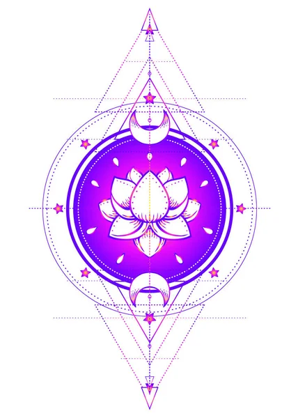 莲花和神圣几何学 阿育吠陀的和谐 平衡和宇宙的象征 肉体的纹身设计 瑜伽徽标 波西米亚风打印 恤纺织 抗压力的书 孤立的矢量图 — 图库矢量图片