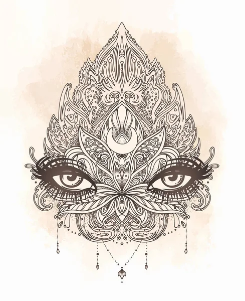 Fleur Lotus Ornementale Vectorielle Oeil Qui Voit Tout Paisley Indien — Image vectorielle