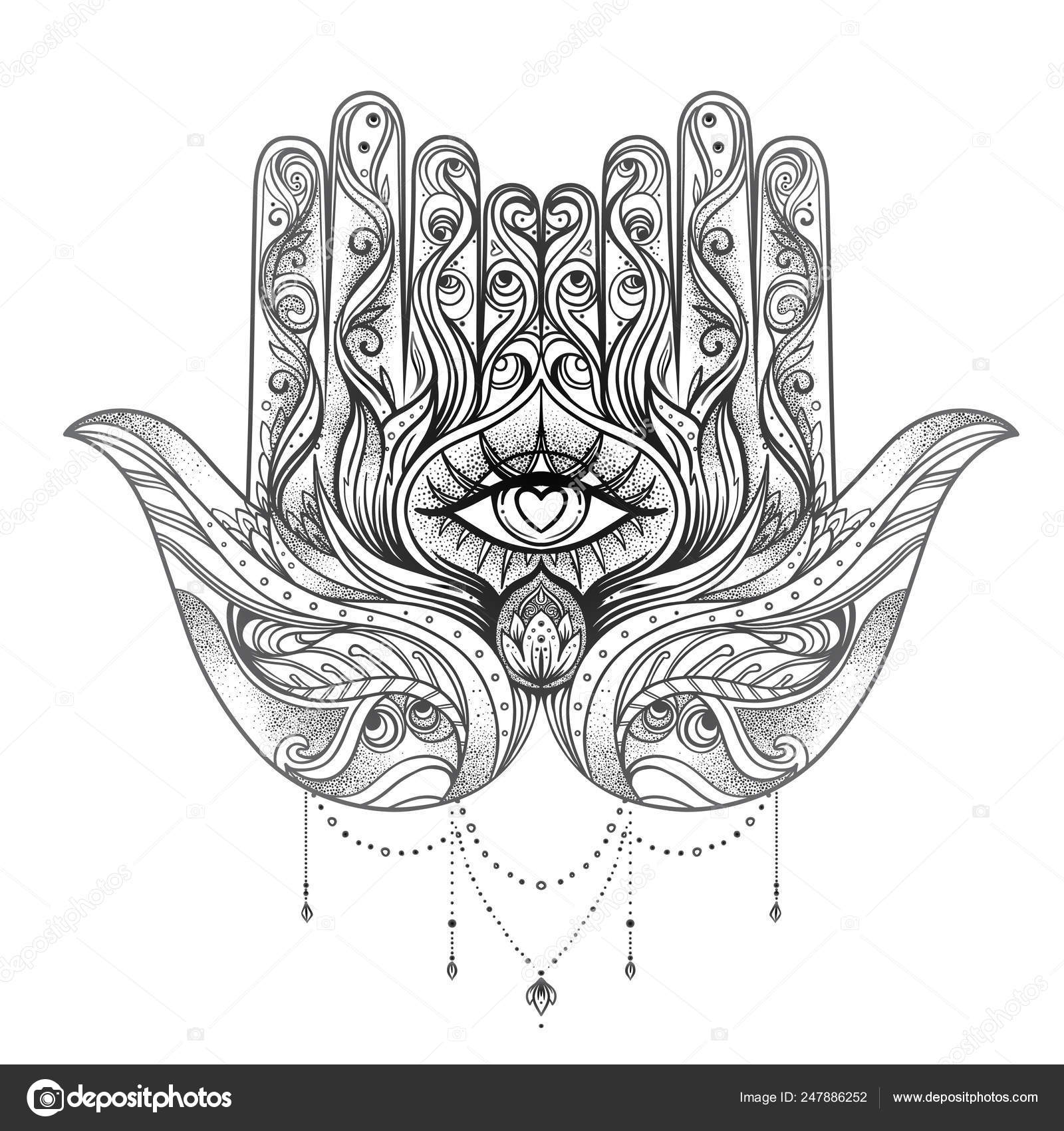 Ornate Hand Drawn Hamsa Popular Arabic Jewish Amulet Vector Illustration  Stock Vector Image by ©vgorbash #247886252