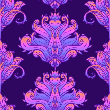 Çiçek paisley Hint vektör renkli süslü seamless modeli esin kaynağı oldu. Dekoratif tarzı retro arka plan, tekrarı ile süslü tasarım. Hanedan çiçek doku.