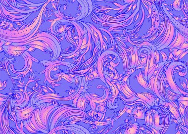 Güzel süslü çiçek seamless modeli. Çizim, bahar yaz çiçek modası yazdırma anahat. Karmaşık yapraklı arka plan. Dekoratif tarzı retro süslü tekrarlama ile tasarım. vektör çizim