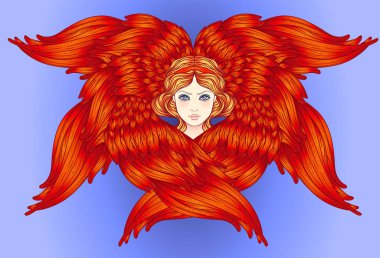 Seraph, six winged Angel. Isolated hand drawn vector illustration. Highest rank in Christian angelology. Trendy Vintage style element. Spirituality, occultism, alchemy, magic, love. Golden Halo. clipart