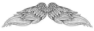 Meleklerin kanatları. Süs Barok stil öğesi. Vektör çizim. Dövme şablonu. Son moda el antika simgesi toplama çekilmiş. Vintage tasarım öğeleri.