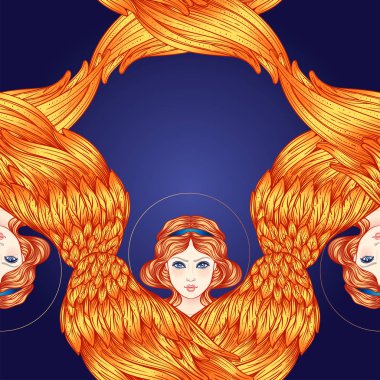 Seraph, altı kanatlı melek. Seamless modeli. Renk el vektör çizim çekilmiş. Hıristiyan angelology en yüksek rütbe. Trendy Vintage stil öğesi. Maneviyat, büyü, simya, büyü, aşk.