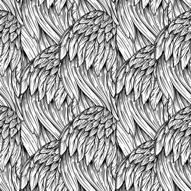 El yapımı tüyleri olan klasik, dikişsiz desen. Vektör illüstrasyonu.