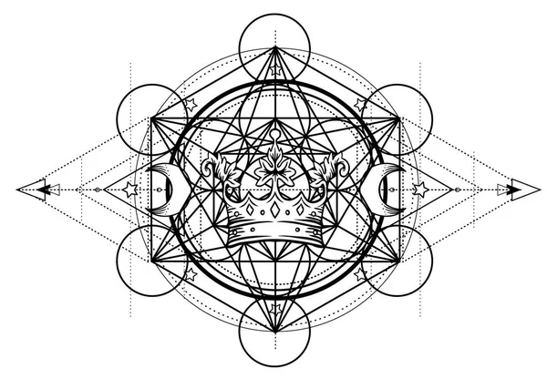 Алхимический Символ Королевской Короной Сакральная Геометрия Винтажный Дизайн Татуировка Дизайн — стоковый вектор