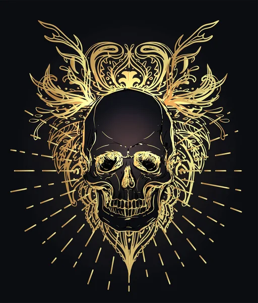 Human Skull Lotus Sobre Mandala Inspiraron Geometría Sagrada Símbolo Ayurveda — Vector de stock