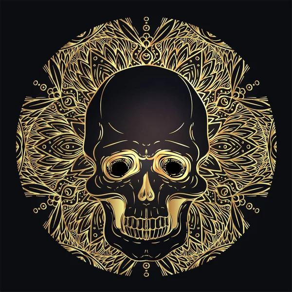 Human Skull Lotus Sobre Mandala Inspiraron Geometría Sagrada Símbolo Ayurveda — Archivo Imágenes Vectoriales