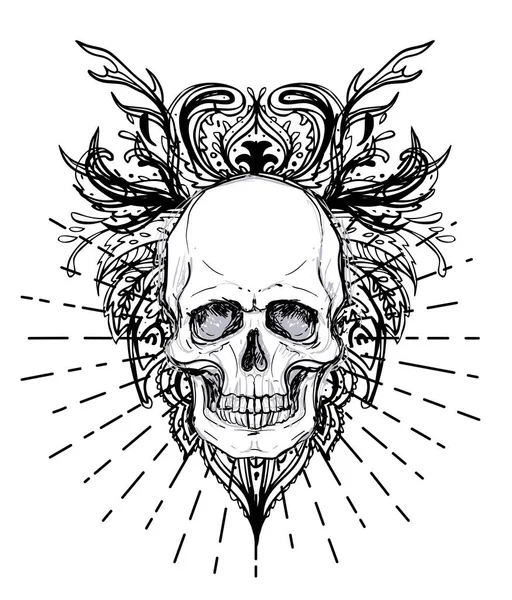 Human Skull Lotus Sobre Mandala Inspiraron Geometría Sagrada Símbolo Ayurveda — Archivo Imágenes Vectoriales