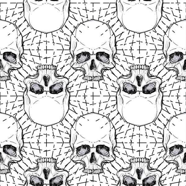 Seamless Pattern Skulls Rays Vector Illustration Reapiting Background Black White — Stock Vector