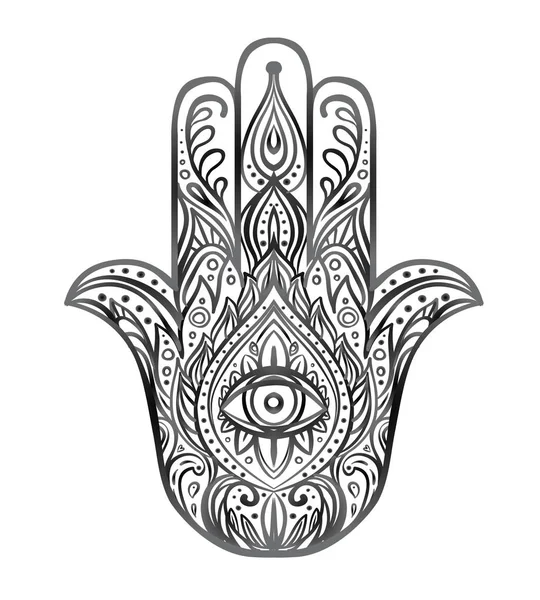 华丽的手画了哈姆萨 流行的阿拉伯和犹太护身符 在白色查出的向量例证 纹身设计 神秘的象征 着色书的成人 黑色轮廓纹身闪光灯 — 图库矢量图片