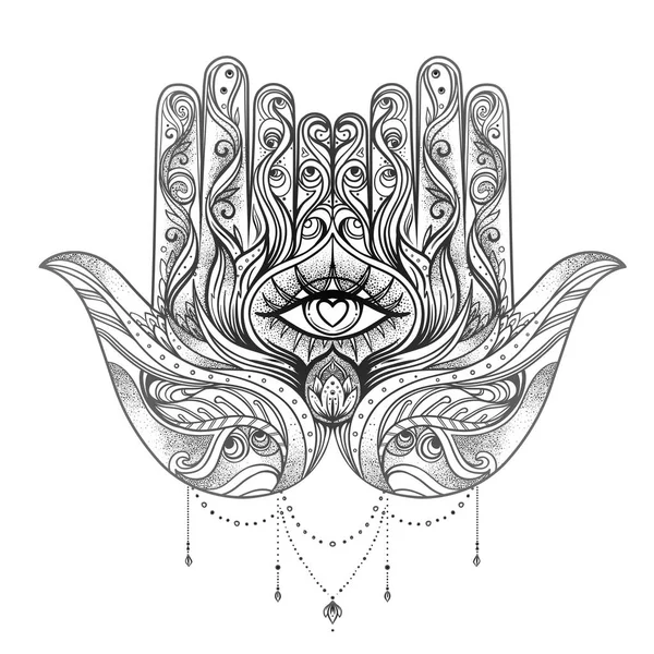 Hamsa Dessiné Main Amulette Populaire Arabe Juive Illustration Vectorielle Isolée — Image vectorielle