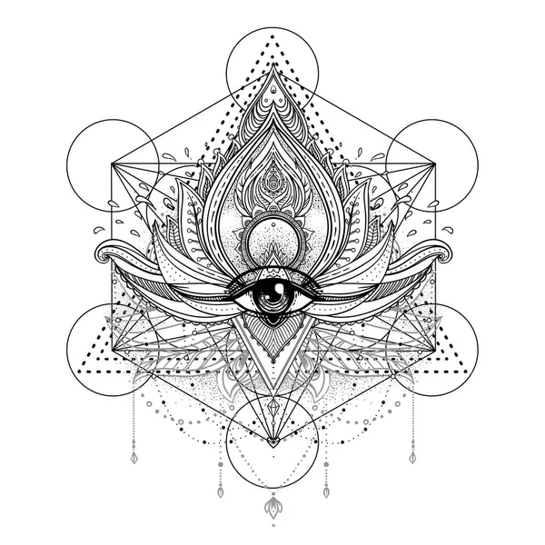 Floare Lotus Ornamentală Vectorială Ochi Atotvăzători Paisley Indian Model Ilustrație — Vector de stoc