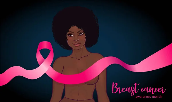 Október Breast Cancer Awareness Hónap Éves Kampány Tudatosítása Betegség Afrikai — Stock Vector
